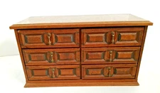 Miniature Wooden 6 Drawer Chest With Brass Handles /14  3/4" by 7  3/4"/Jewelry