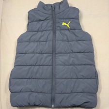 Puma Puffer Vest Medium 10/12 Blue Quilted Full Zip Lightweight Yellow Logo
