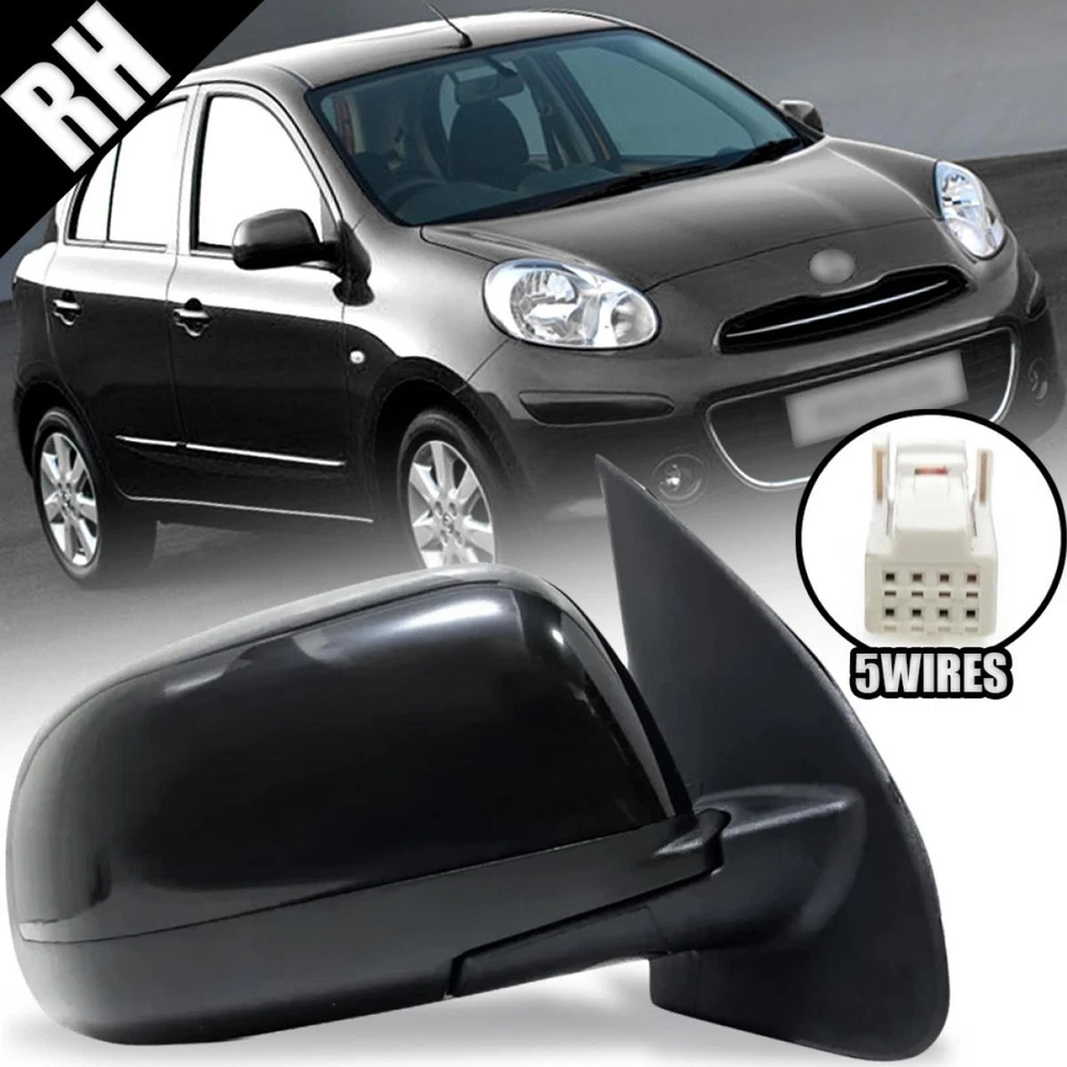 Side Mirror Black Electric 5Wires RH Right Fits 2011-2018 Nissan Micra March K13 - Image 2 of 4