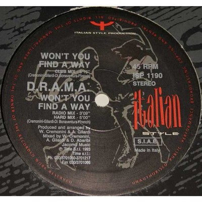 D.R.A.M.A. - Won't You Find A Way (Vinyl 12'' - 1993 - IT - Original)
