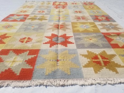 Vintage Handgeknüpft Traditionell Geometrisch Orange Kelim Boden Teppich Carpet 231x171cm