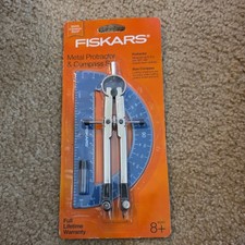New/Sealed Fiskars Metal Protractor  Bow Compass Set 2019-for age 8 