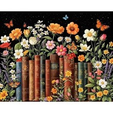 Books Flowers Diamond Art Kits for Adults Beginner,5D Diamond Painting for Gem A