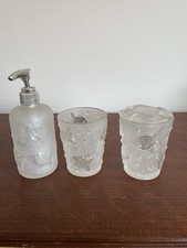 Set 3 Hadida Fish Glass Bathroom Set Soap Dispenser Toothbrush Holder Vintage