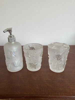 3er Set Hadida Fisch Glas Bad Set Seifenspender Zahnbürstenhalter Vintage