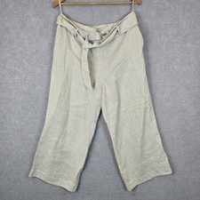 Sportscraft Pants Size 14 Beige 100 Linen Wide Leg Culotte Belted Cropped