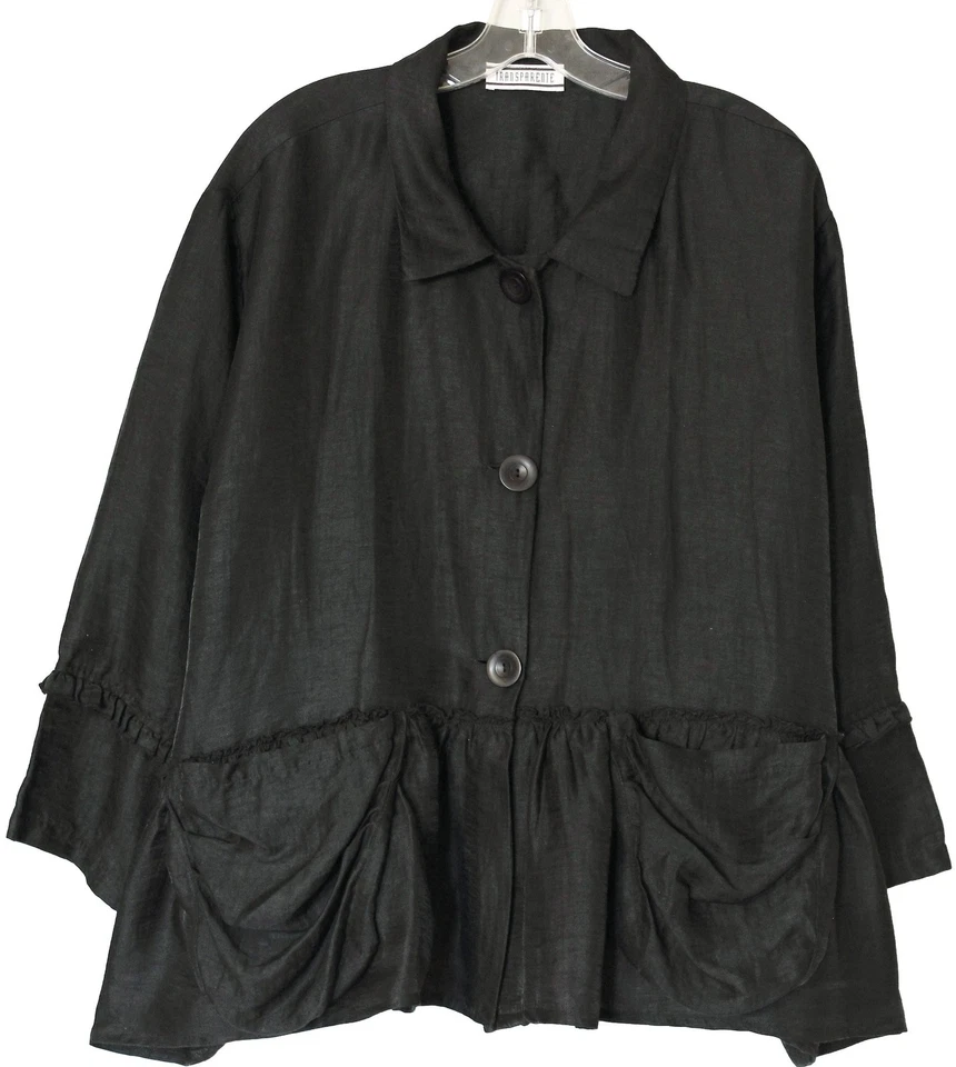 CHAQUETA TRANSPARENTE LINO RAMI SEDA TRANSPARENTE Volantes LAGENLOOK Hecha en Alemania O/S Foto 4 de 4