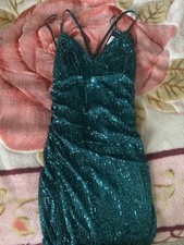 XS Fashion Nova sequenced emerald green openback long dress brand new wore once