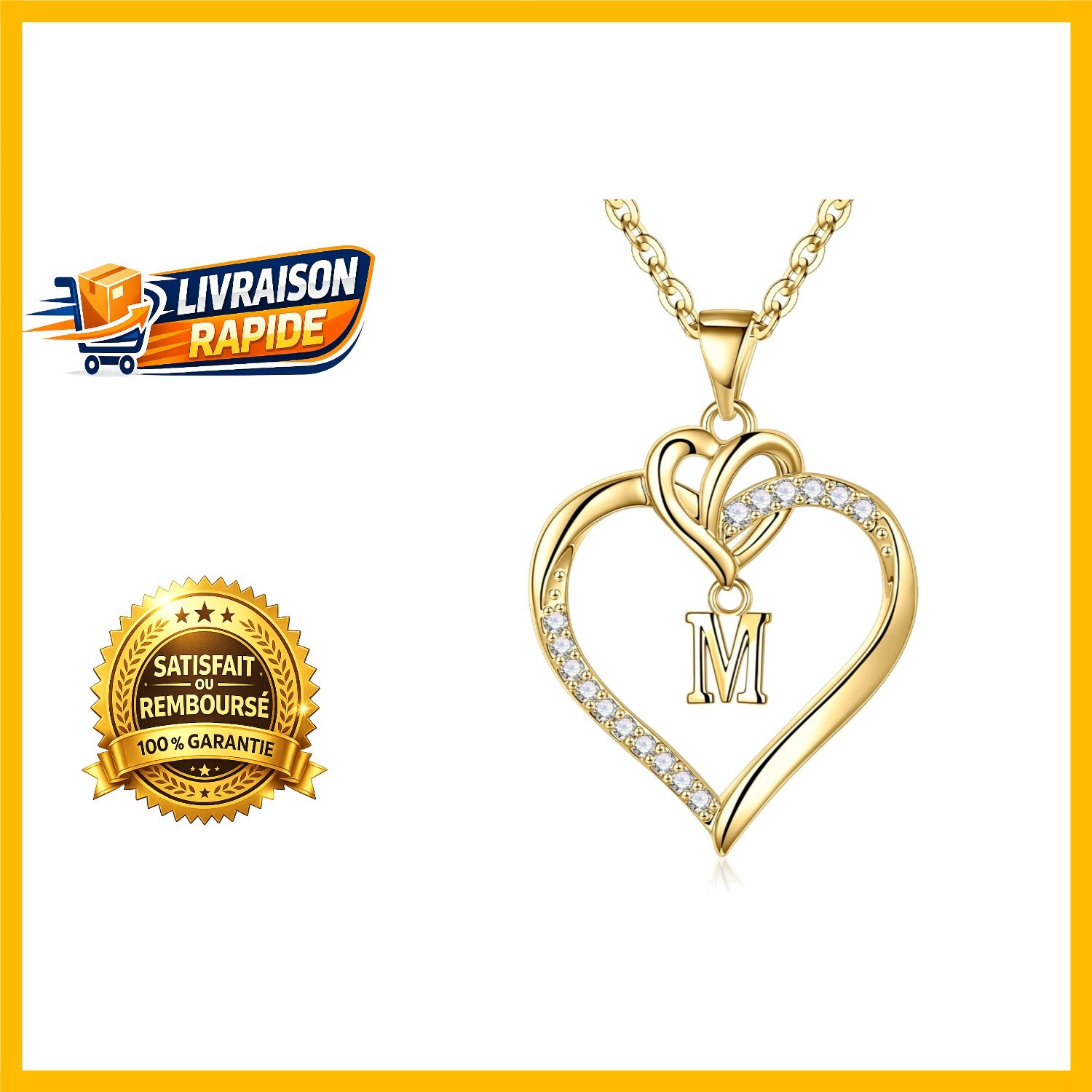 Collier cœur plaqué or 14 carats femme pendentif romantique chaîne ajustable dorée