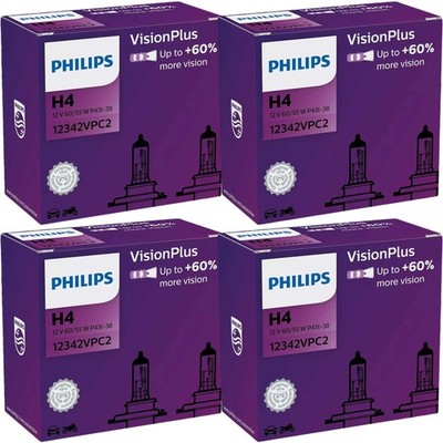 4x Philips VisionPlus H4 Halogen bis zu 60% mehr Licht 60/55W 12V Autolampen
