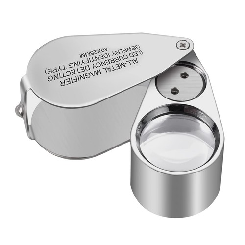 40X Full Metal Illuminated Jewelry Loop Magnifier, Pocket Folding Magnifying ...