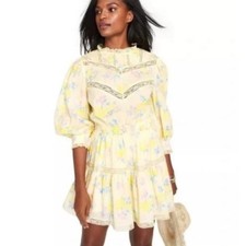 LoveShackFancy Target Yellow Floral Lace Trim Mini Dress Large L Cotton Romantic