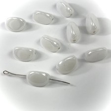 Czech Pressed Druk Fancy Glass Beads 16x10mm White Opal Luster 10pcs CL994