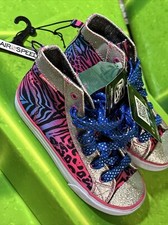 New Airspeed Girls High Top Sneakers Shoes Sz 1 Silver Glitter Pink Purple