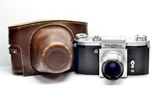 MINT PRAKTICA FX w/ RARE TESSAR 3.5/50mm Red T 14 BLADES