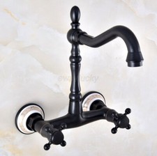 Oil Rubbed Bronze Bathroom Vanity Sink Faucet Wall Mount Dual Handles Mixer Tap