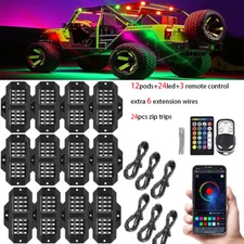12 Pods RGB LED Neon Rock Light Underbody Bluetooth APP for Jeep Wrangler JKU JK