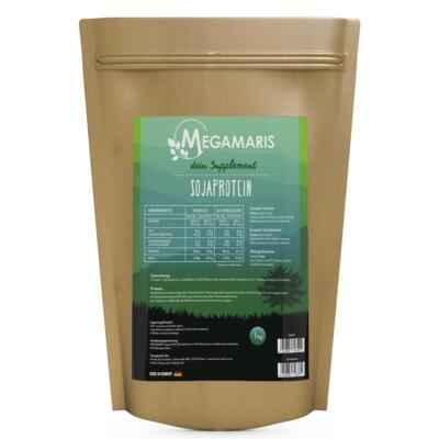 Megamaris Sojaprotein 1000g Beutel o. 2x1000g Beutel + Shaker + Dosierlöffel 