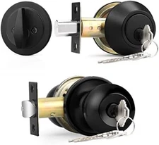 Probrico Flat Black Entry Door Knob and Single Cylinder Deadbolt Set, Keyed A...