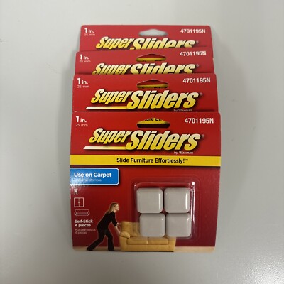 Lot of 4 Waxman Super Sliders Self-Stick, Square Furniture Sliders Carpet 4 pkx4