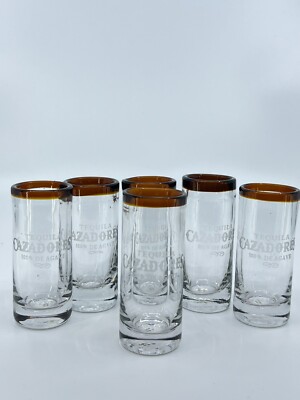 NEW! Cazadores Tequila 100% De Agave Shot Glass Contrasting Brown Rim / Set of 6