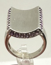 Sterling Silver 925 Set Amethyst Stones Flat Curve Ring Size 9.5