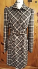 Euc Via Grey Plaid Belted Wool Coat 4 Small