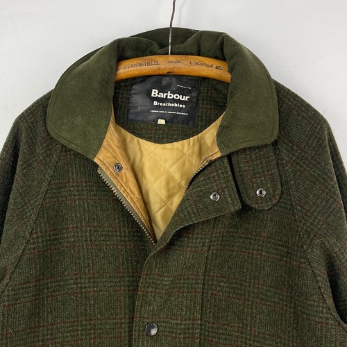 Barbour Loden Tweed Coat Mens Large Green Check Shooting Hunting Field Jacket - Picture 4 of 23