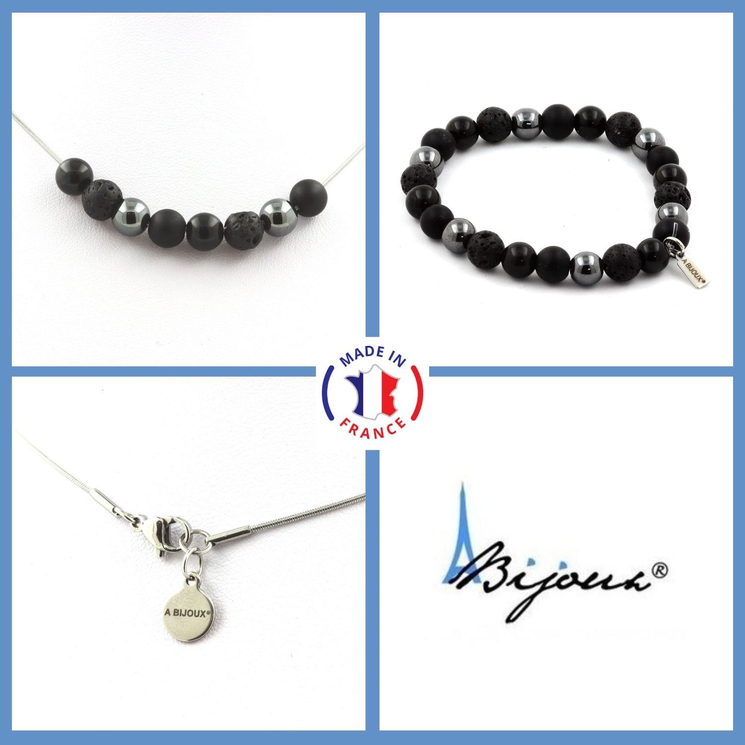Parure bijoux perles hématite onyx | Coffret cadeau spirituel taille petite