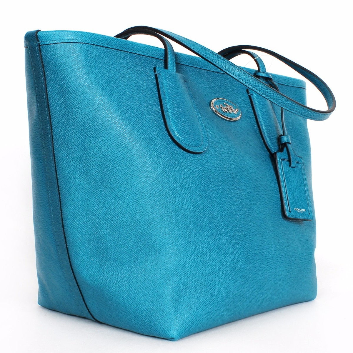 NWT Coach Taxi Leather Zip Top Tote Silver Teal F33915 | eBay