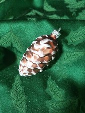 3 PINECONE GLITTER BLOWN GLASS MCM XMAS TREE ORNAMENT MERCURY STYLE GERMANY