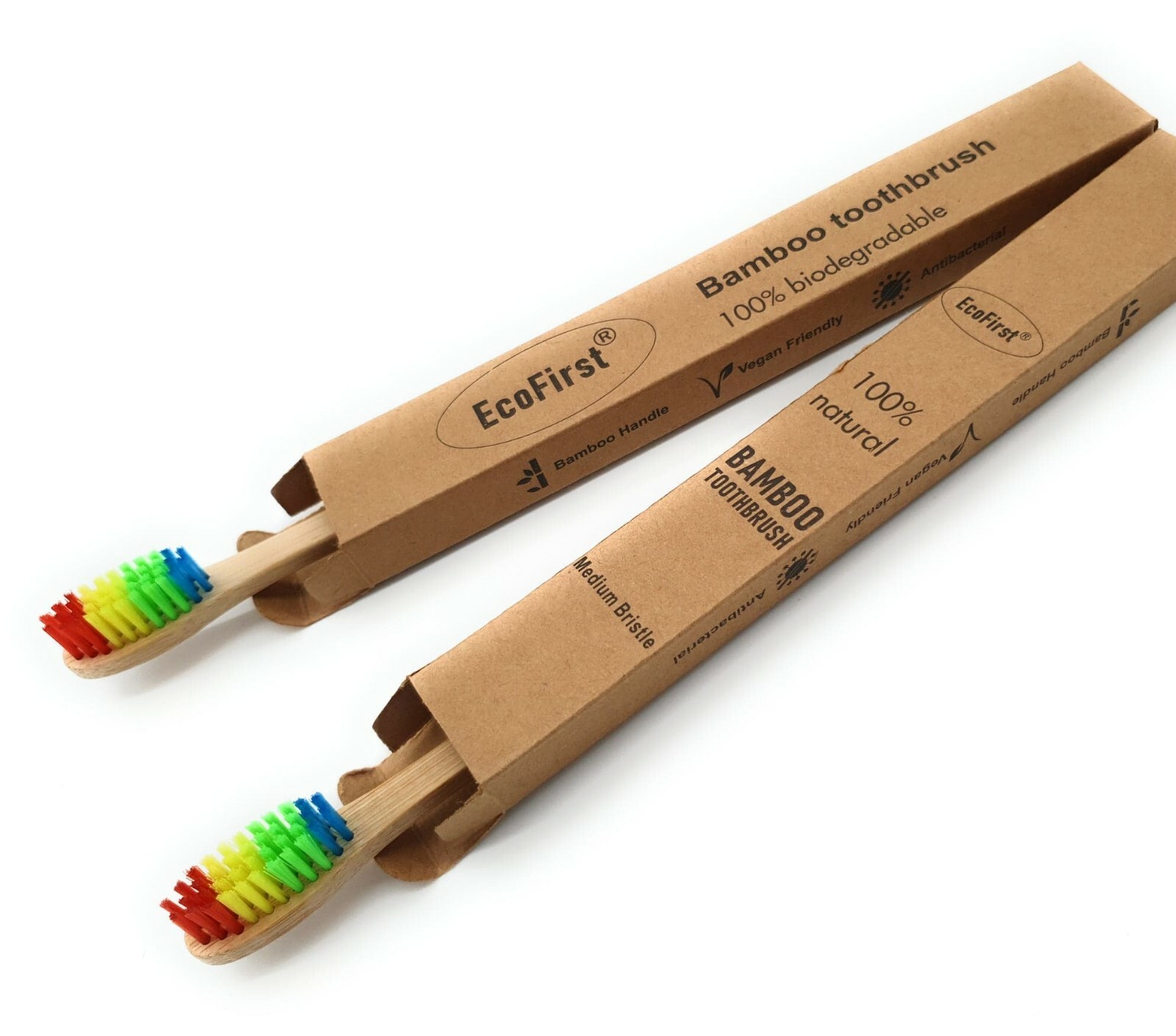 10x EcoFirst Eco Friendly Natural Bamboo Toothbrush Adults Rainbow Medium bristl