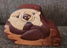 Otter Puzzle Box 4 Pieces Inlaid Wood 5" x 3.25"