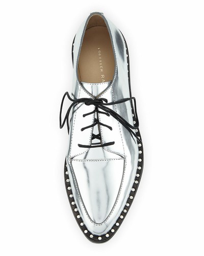 PLATAFORMA CON TACHUELAS DE CUERO METÁLICO LOEFFLER RANDALL FRANCES OXFORDS PLATA *NUEVA* - Imagen 2 de 3