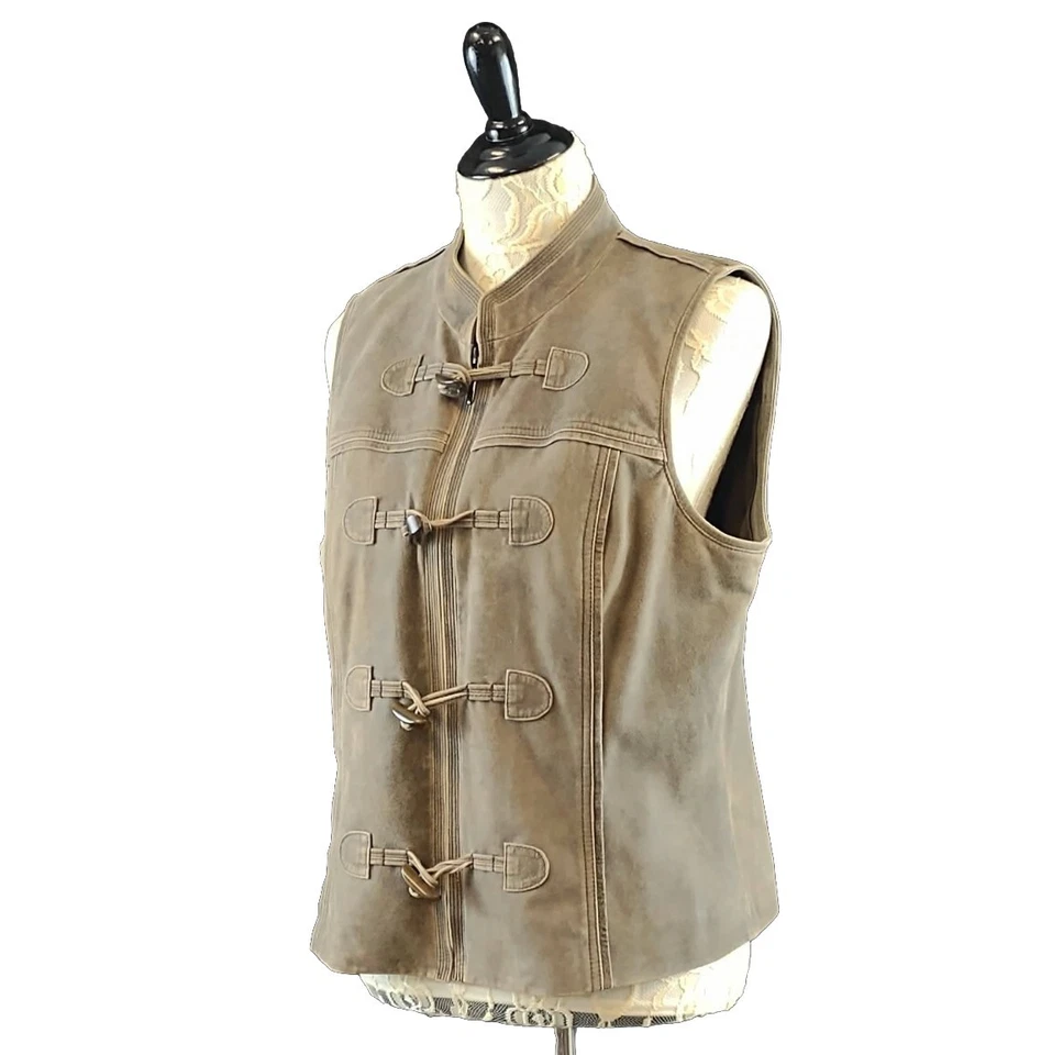 Worth New York Vest Suede Leather Zip Front Toggle Tan Size 16 - Image 2 of 4
