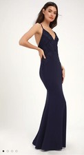 Lulus Size Small Katalina Navy Crochet Lace Detail Maxi Long Dress Wedding New