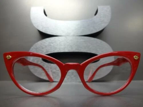 CLÁSICO VINTAGE RETRO OJO DE GATO Estilo Lente Transparente Gafas Marco Pequeño 5 Colores Foto 3 de 4