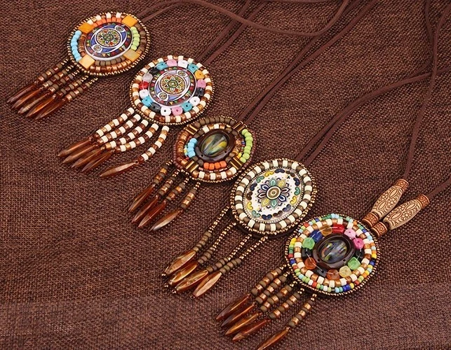 Boho Ethno Hippie Collier Kette 80 cm - Bild 1 von 4
