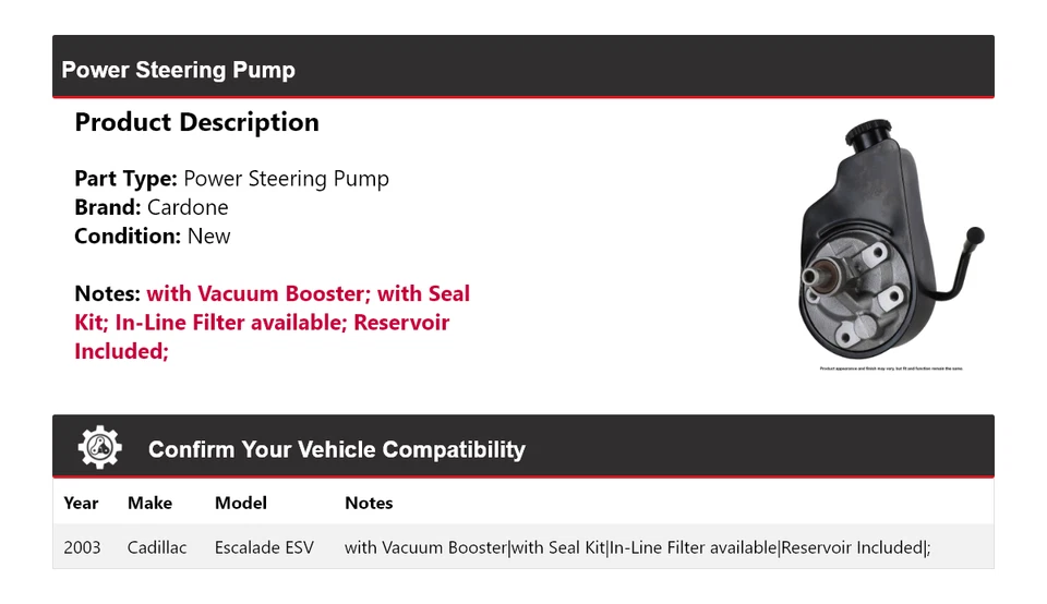 Bomba de dirección asistida Cardone para Cadillac Escalade ESV 2003 Foto 2 de 4
