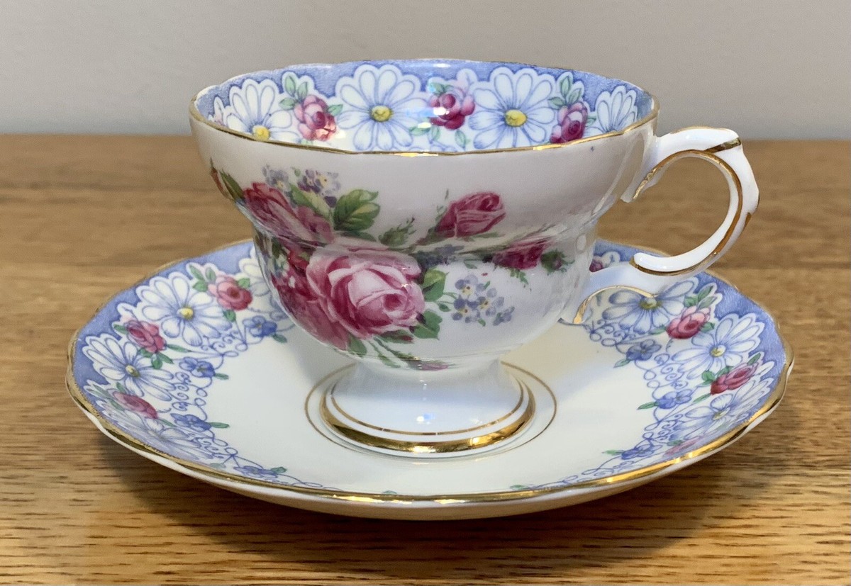 Vintage Rosina-Queen 4866 Blue Floral Bone China Footed Cup