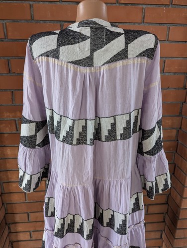 PEARL&CAVIAR Zakar Size S/M lilac 100% cotton 3/4 sleeve chevron tiered dress - Picture 17 of 23