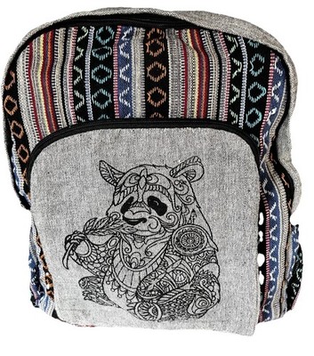 Backpack Kathmandu Imports Cotton Nepal Boho Festival Bag Bear Design Reggae