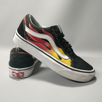 Vans Old Skool Flame Black Yellow Red Lace Up Skate Shoes Womens 5.0 Mens 3.5