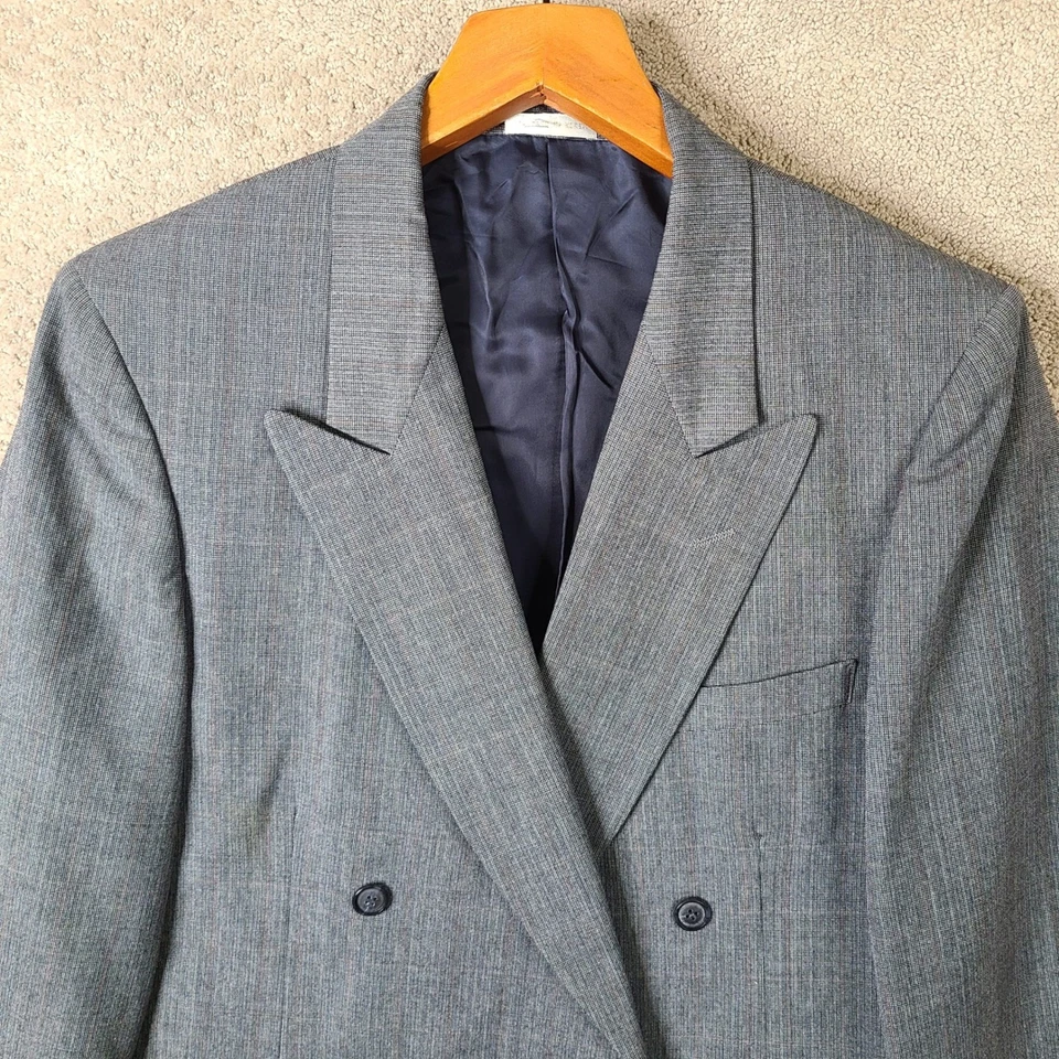 Chaqueta Hardy Amies Para Hombre 40S Gris Cuadros Doble Pecho Blazer Mezcla Lana Foto 2 de 4