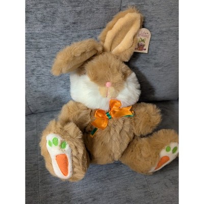 DanDee Plush Bunny Rabbit Brown White Orange bow Carrot Feet tag Soft Expression