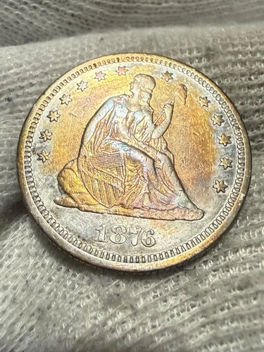 1876 25c Seated Liberty Quarter Lustrous AU+ High Grade Toned