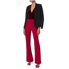 Intermix Pants Women XS Red Cherry Raia Flare Trouser High Rise Side Zip Preppy