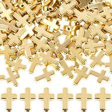 Incinkod 60 Pcs Gold Cross Charms for Jewelry Making, 13x10mm  Religious Cro...