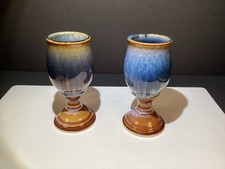 Bill Campbell Art Studio Set 2 Pottery Wine Goblets Glasses Drip Glaze