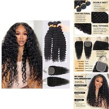 16A Brazilian Virgin Deep Wave Hair 3 Bundles 12 14 16 10" Closure Natural Color